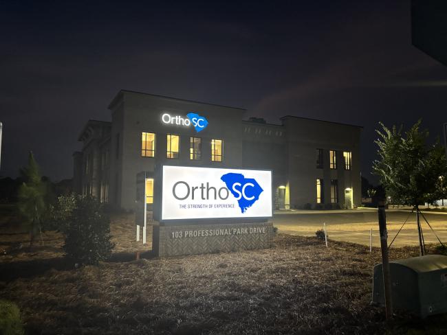 exterior sign at night